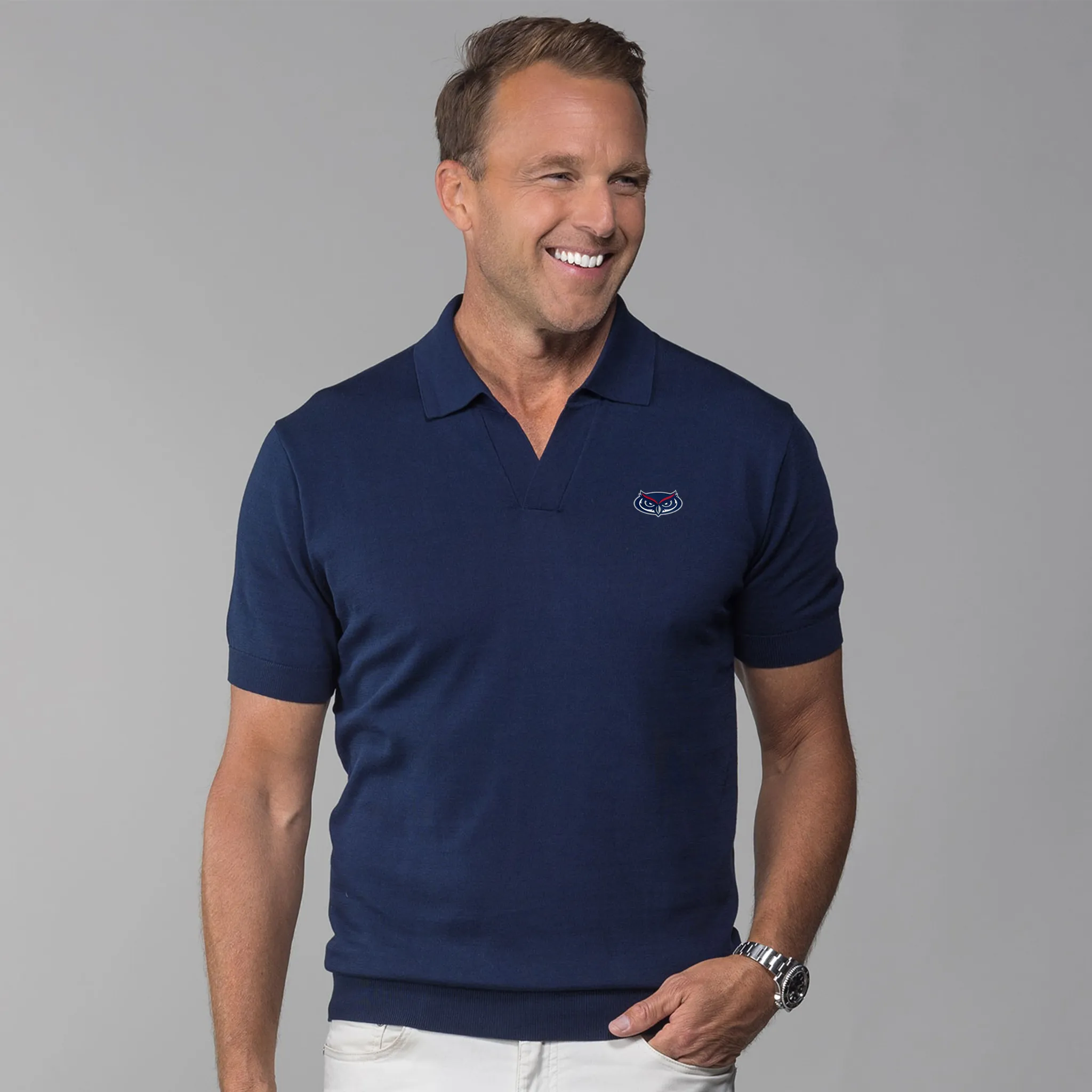 Florida Atlantic Maranello Cotton & Silk Buttonless Polo Navy - Tailored Fit