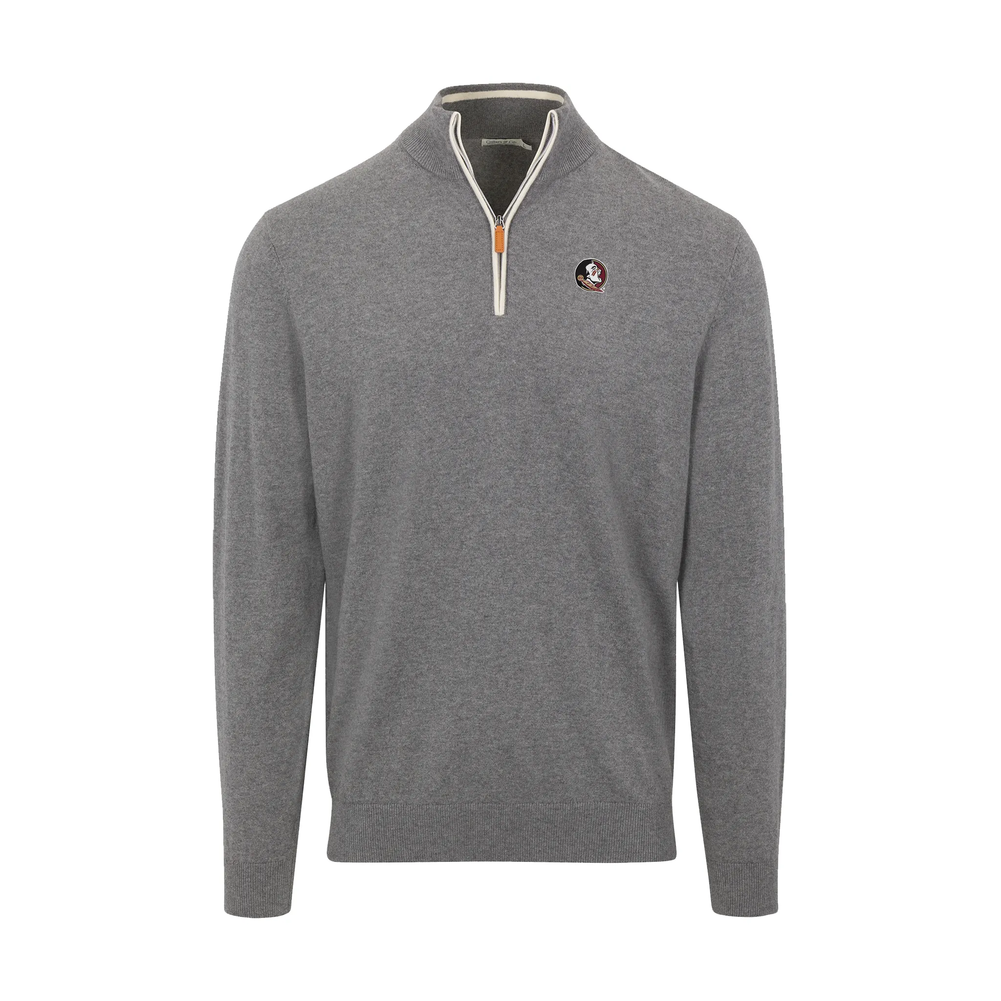 Florida State Grey with White Trim Luxury Touch Cotton and Cashmere Quarter Zip Sweater
