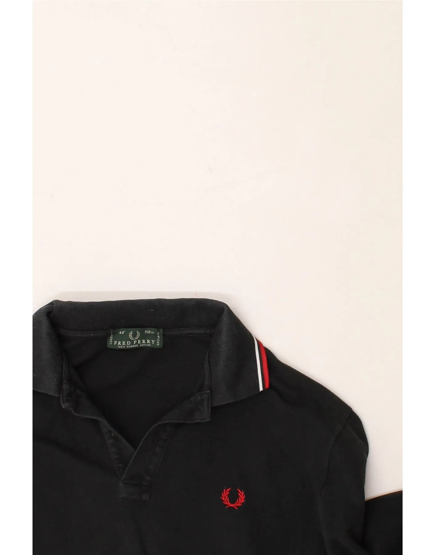 FRED PERRY Mens Long Sleeve Polo Shirt Medium Black Cotton