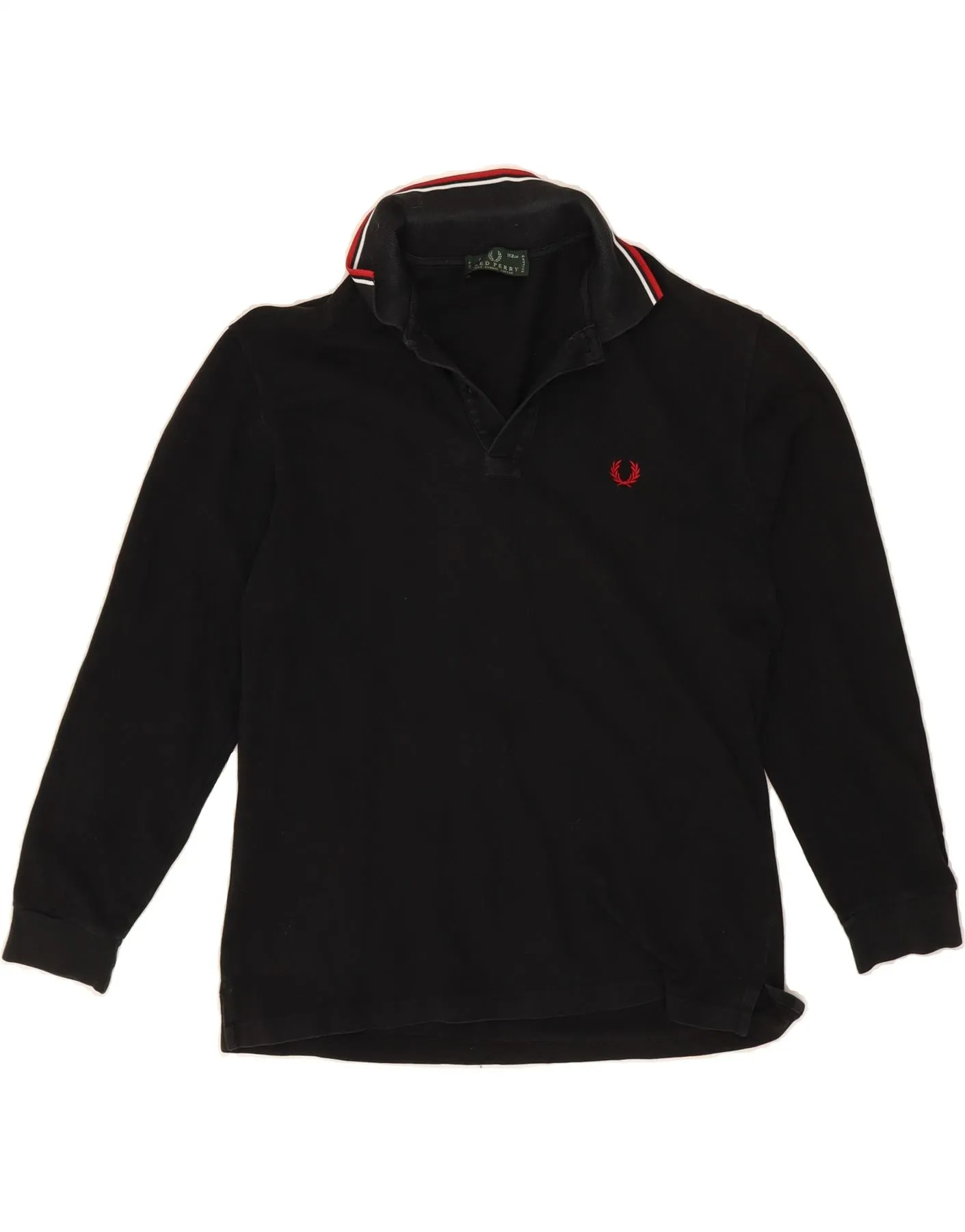 FRED PERRY Mens Long Sleeve Polo Shirt Medium Black Cotton