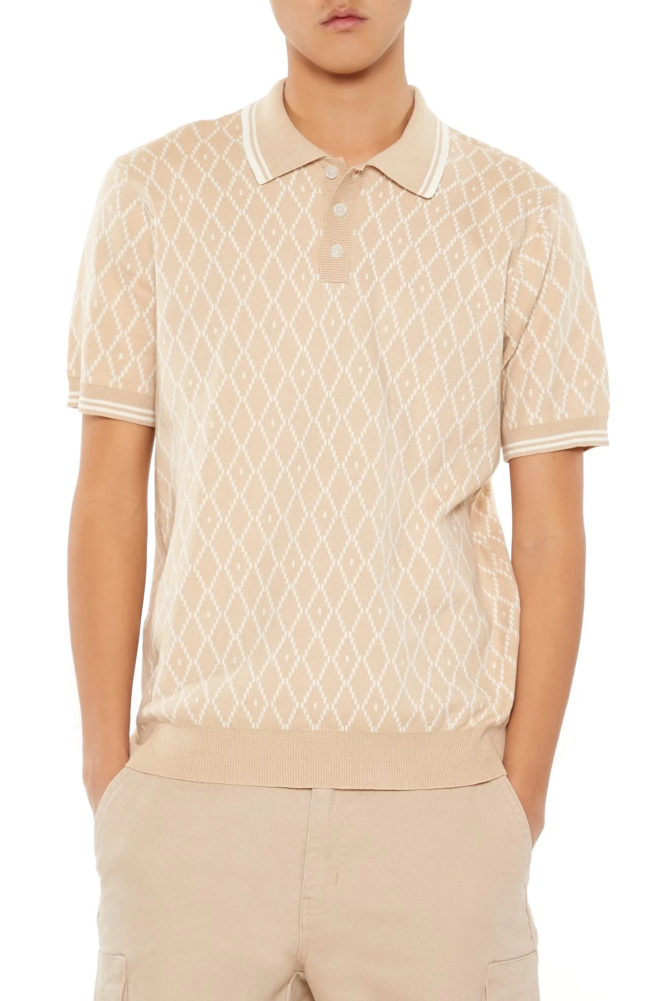 Geometric Knit Polo Top