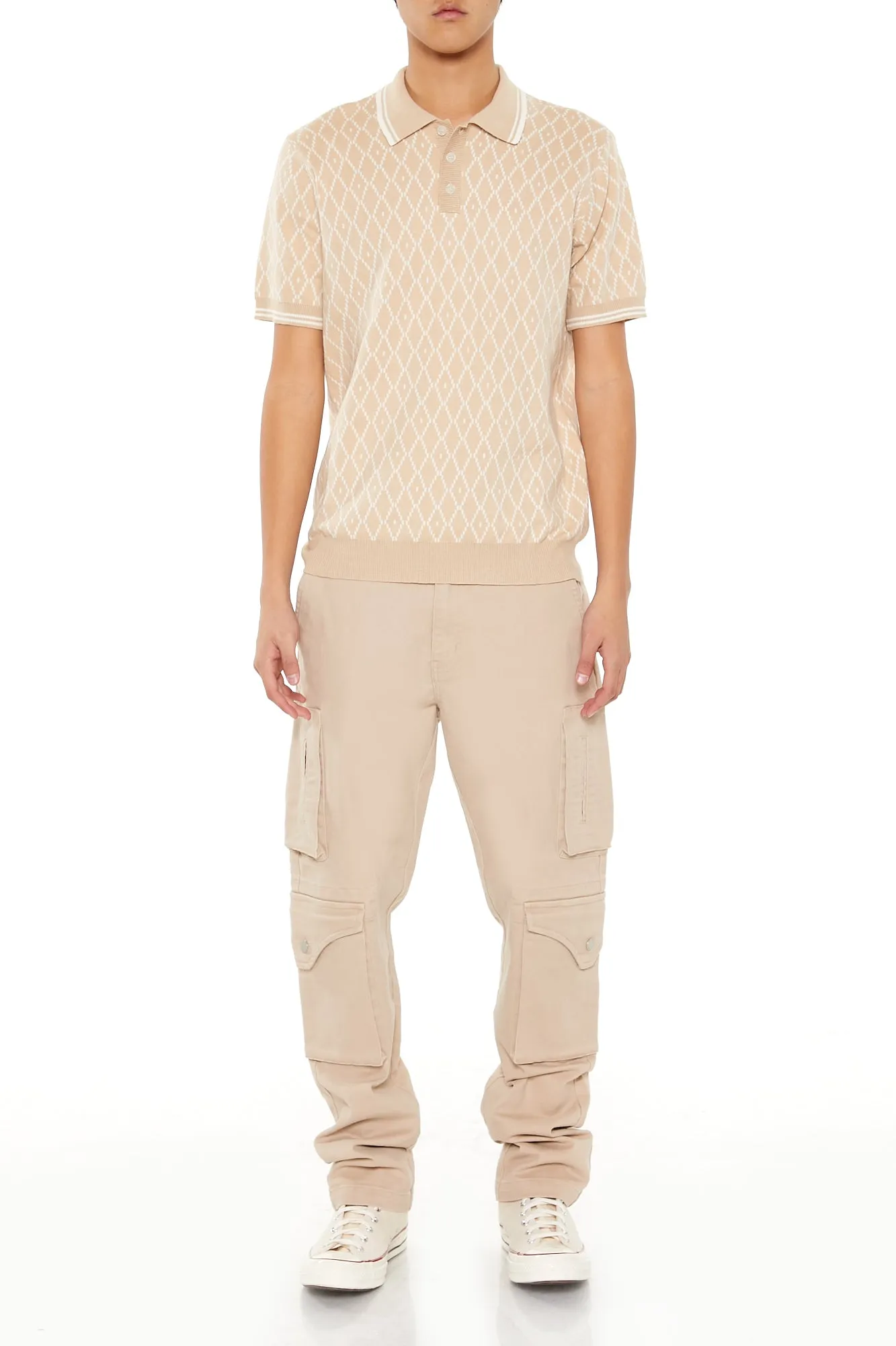 Geometric Knit Polo Top