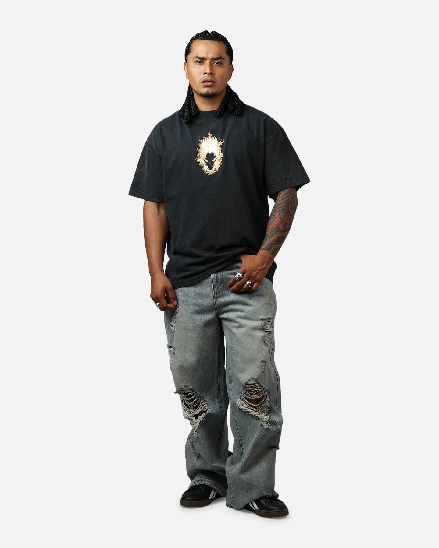 Goat Crew Marvel Ghost Rider Fire Vintage T-Shirt Black Acidwash