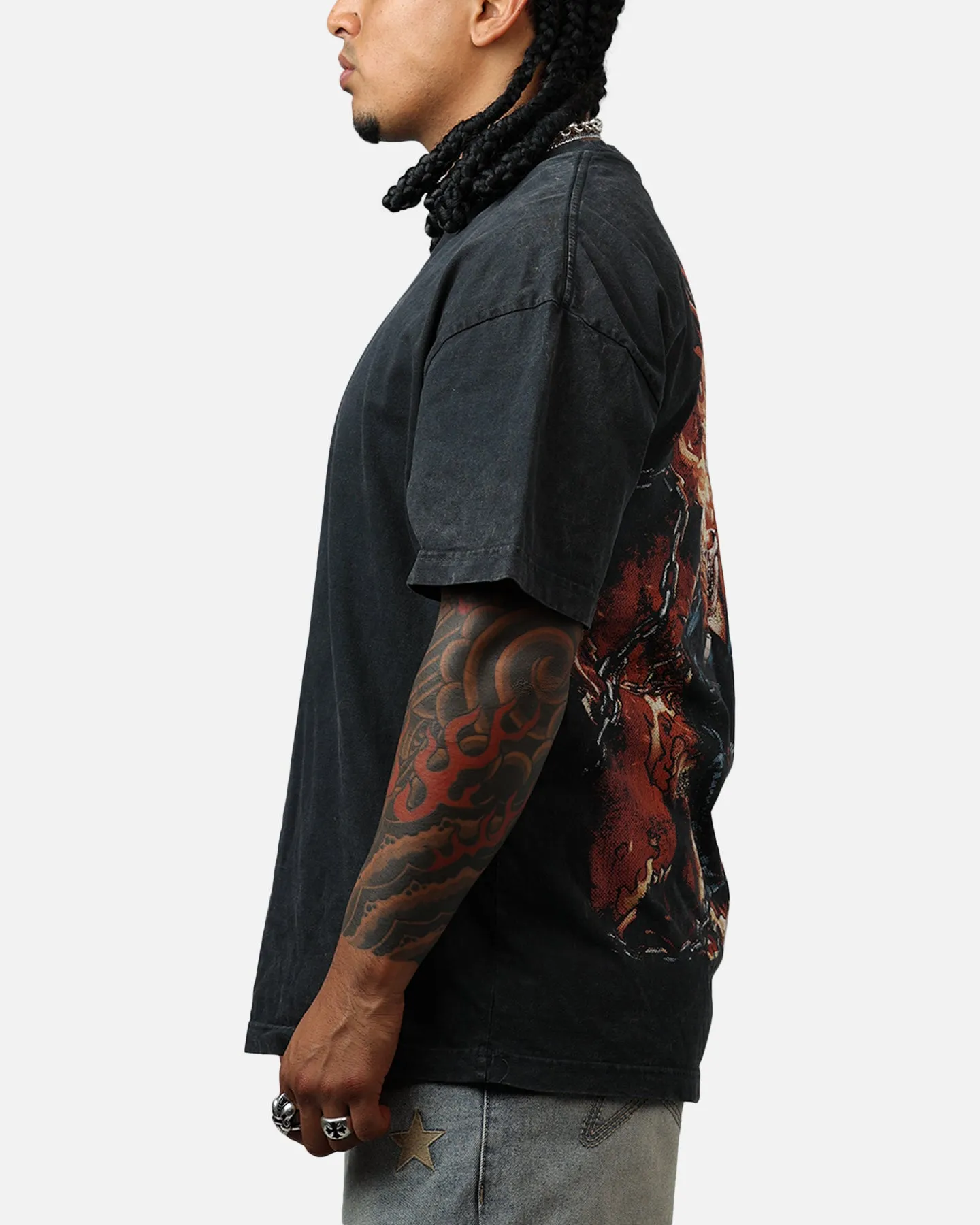 Goat Crew Marvel Ghost Rider Fire Vintage T-Shirt Black Acidwash