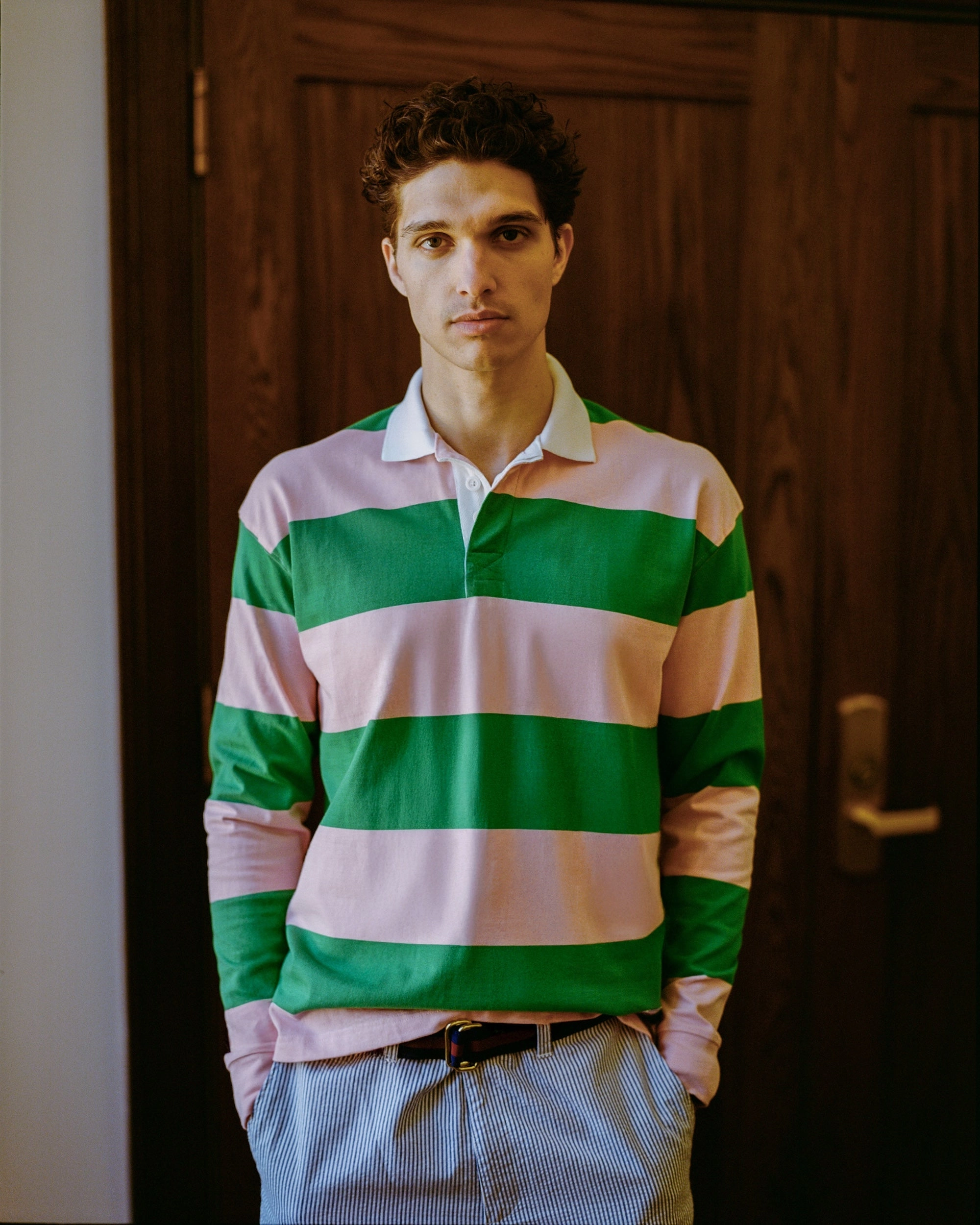 GREEN/PINK STRIPE RUGBY SHIRT