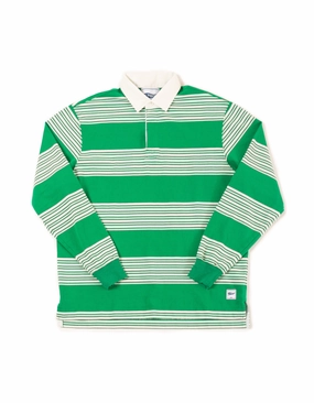 GREEN/WHITE TRACK STRIPE RUGBY SHIRT
