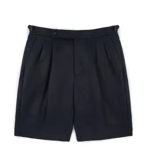Incotex Pleated Linen Shorts: Navy