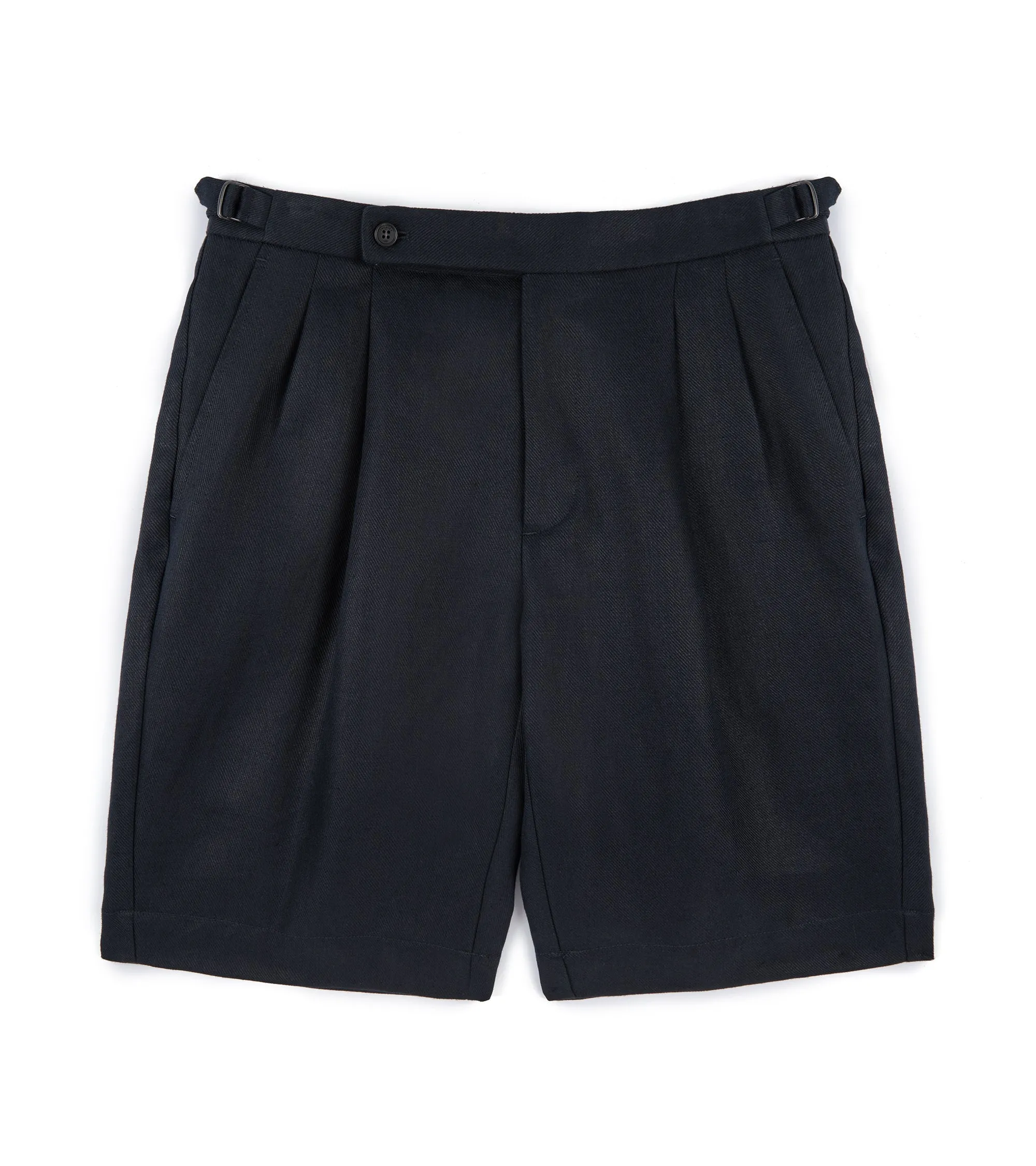 Incotex Pleated Linen Shorts: Navy