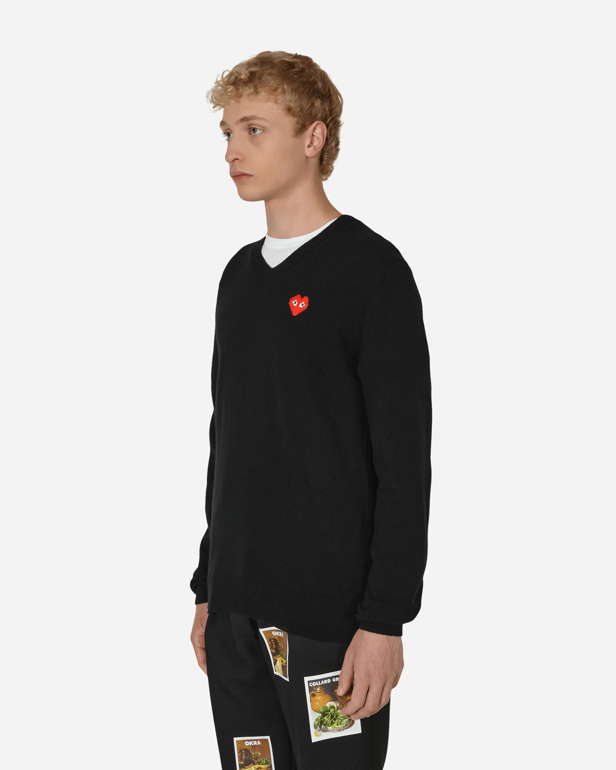 Invader Heart V-Neck Sweater Black