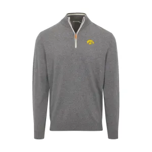 Iowa Grey with White Trim Luxury Touch Cotton and Cashmere Quarter Zip Sweater