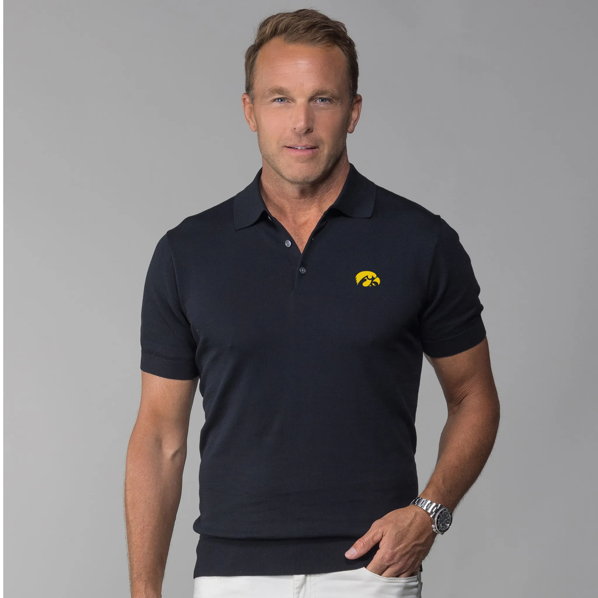 Iowa Maranello Cotton & Silk Three Button Polo Black