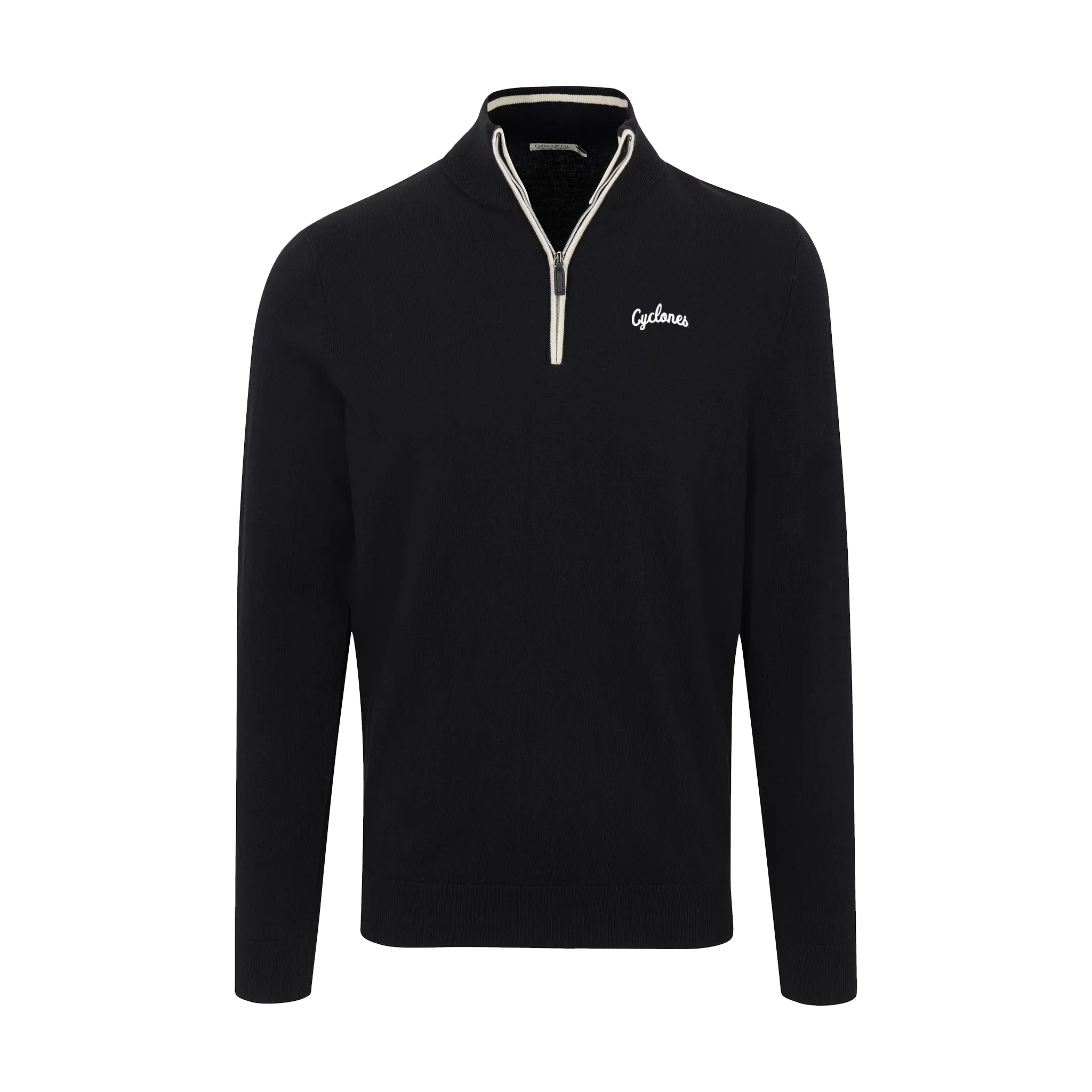 Iowa State Black with White Trim Luxury Touch Cotton and Cashmere Quarter Zip Sweater