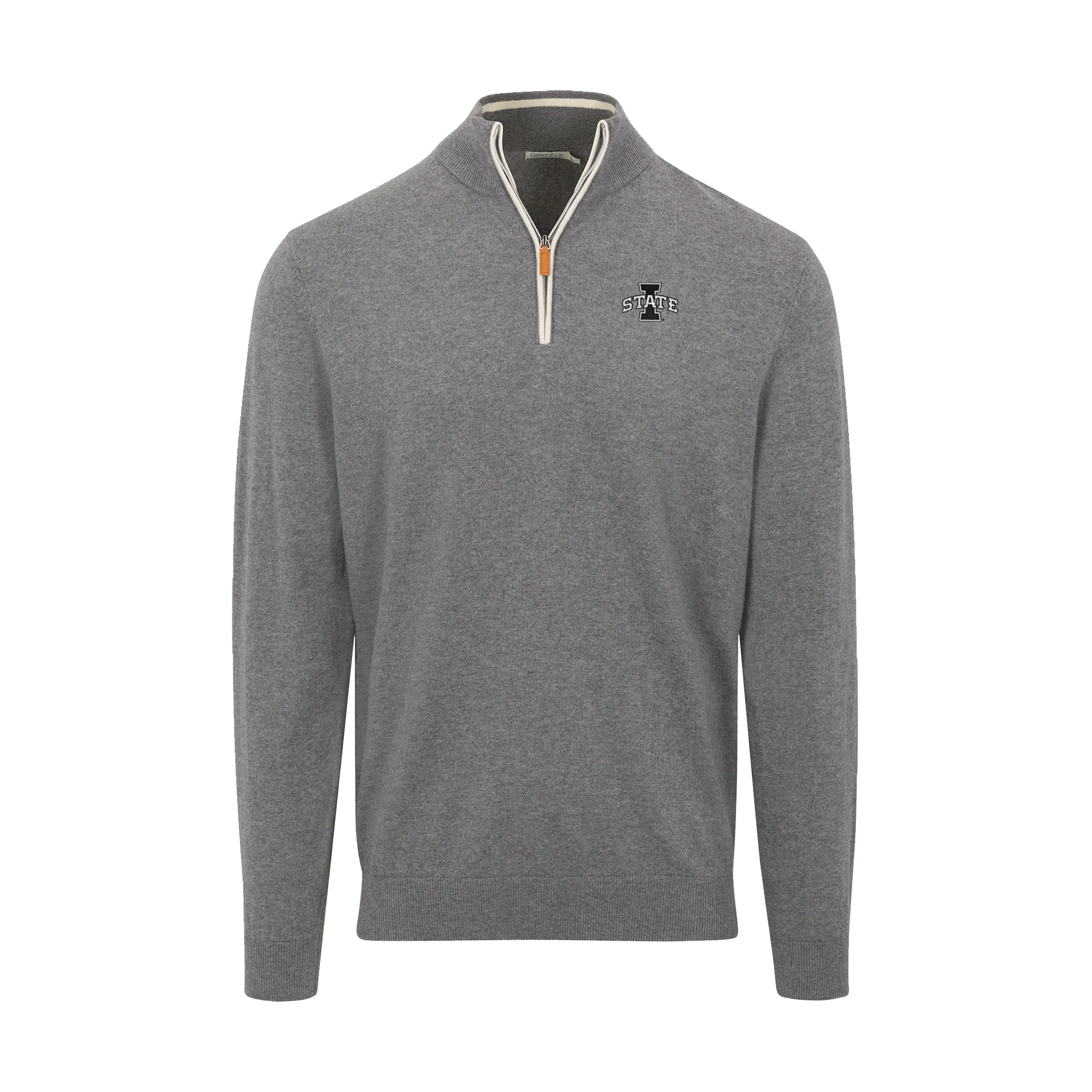 Iowa State Grey with White Trim Luxury Touch Cotton and Cashmere Quarter Zip Sweater