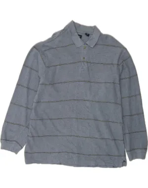 IZOD Mens Long Sleeve Polo Shirt Large Blue Striped Cotton