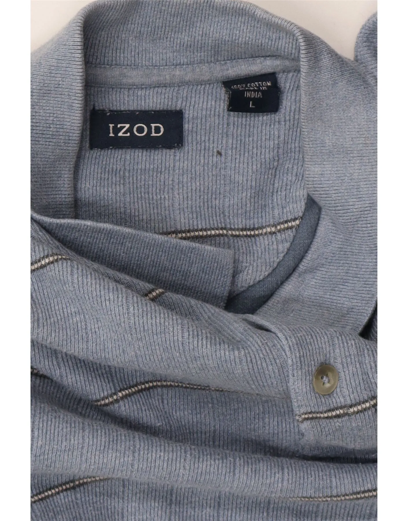 IZOD Mens Long Sleeve Polo Shirt Large Blue Striped Cotton