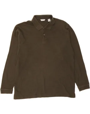 IZOD Mens Long Sleeve Polo Shirt Large Khaki Cotton