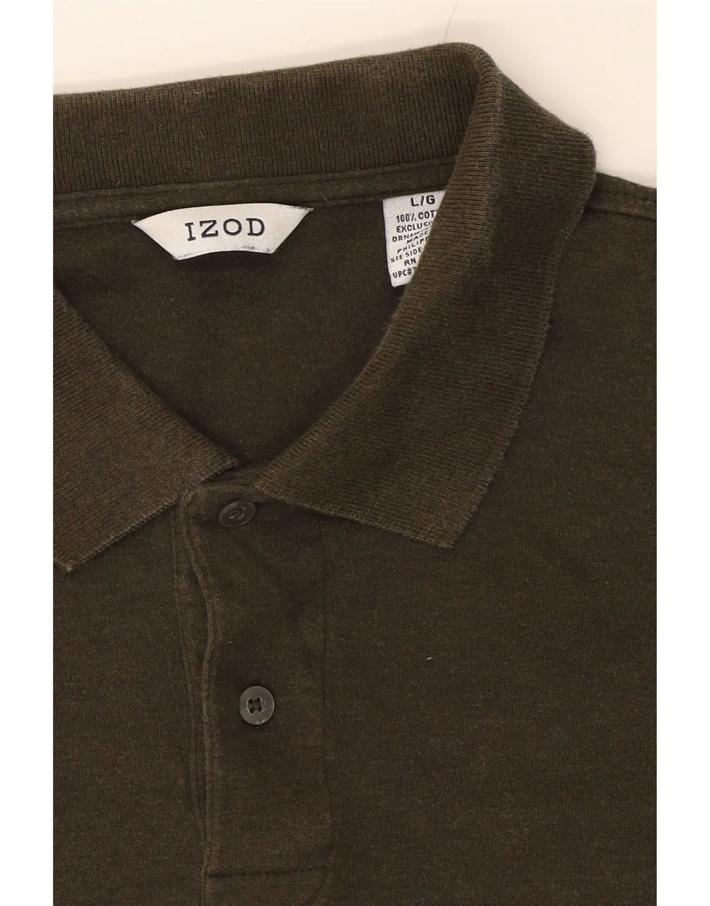 IZOD Mens Long Sleeve Polo Shirt Large Khaki Cotton