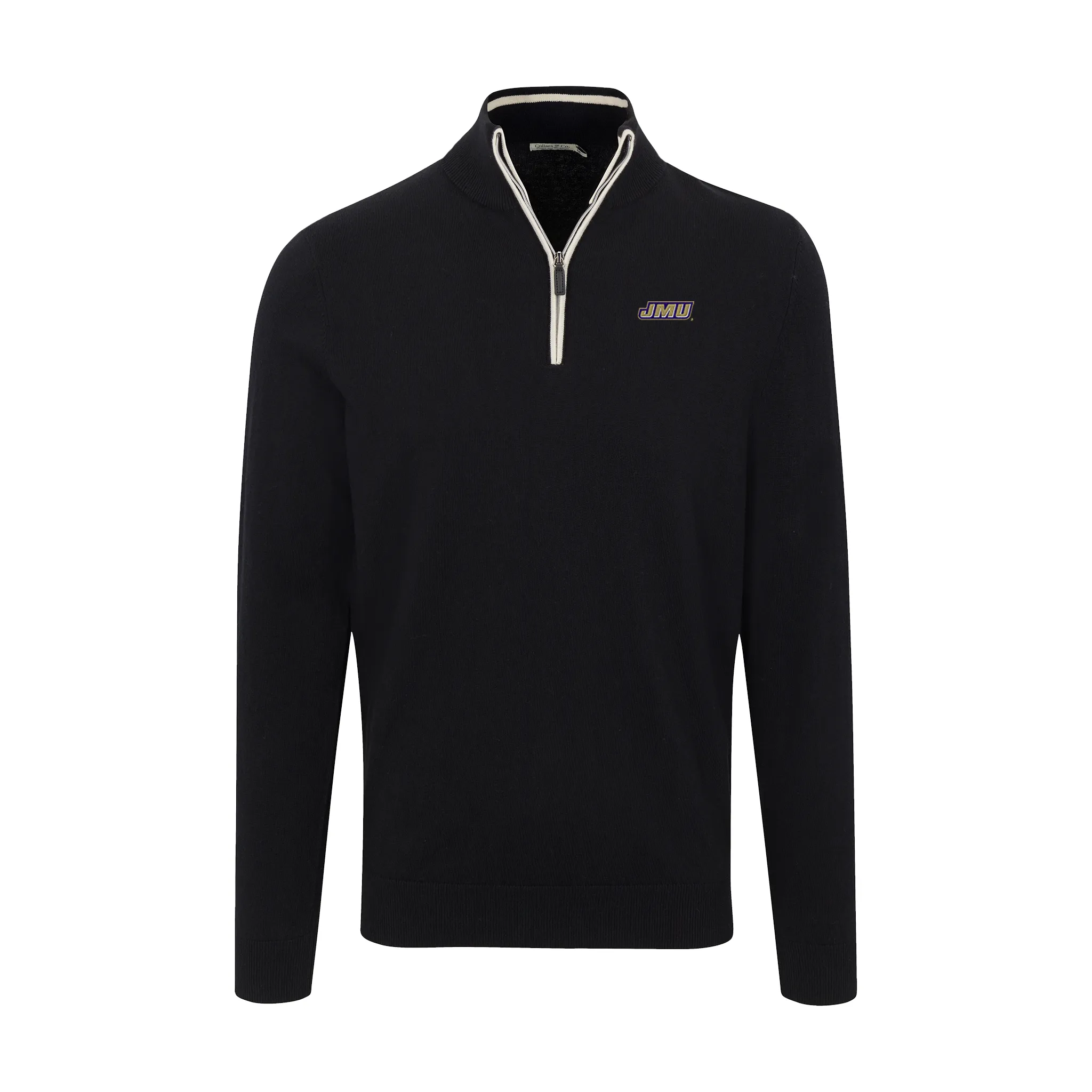 James Madison Black with White Trim Luxury Touch Cotton and Cashmere Quarter Zip Sweater