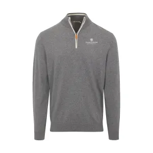 Johns Hopkins Grey with White Trim Luxury Touch Cotton and Cashmere Quarter Zip Sweater