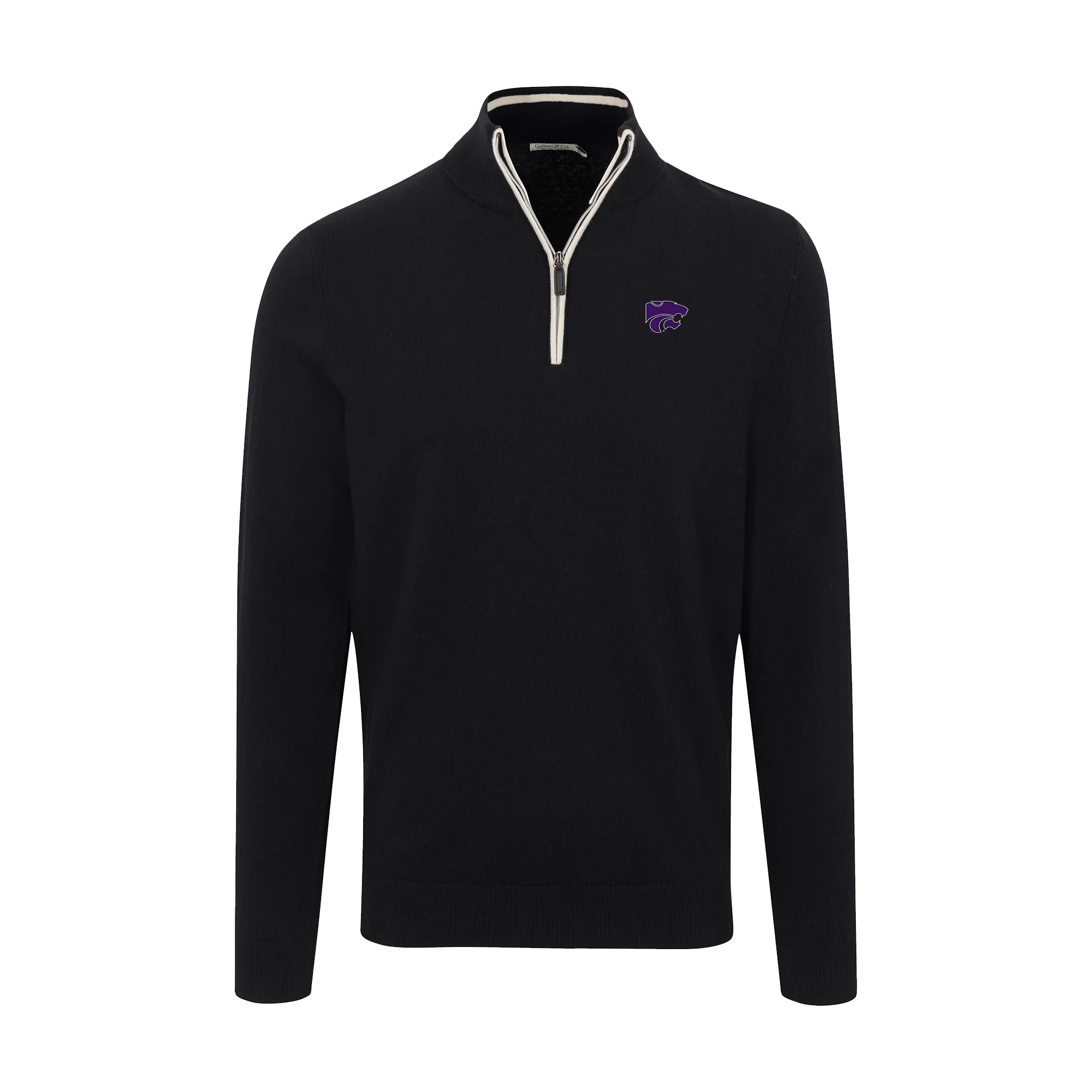 K-State Black with White Trim Luxury Touch Cotton and Cashmere Quarter Zip Sweater