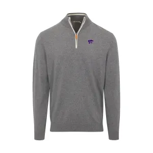 K-State Grey with White Trim Luxury Touch Cotton and Cashmere Quarter Zip Sweater