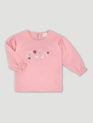 Keedo Girls Pink Floral Long Sleeve Cotton Lycra Tee