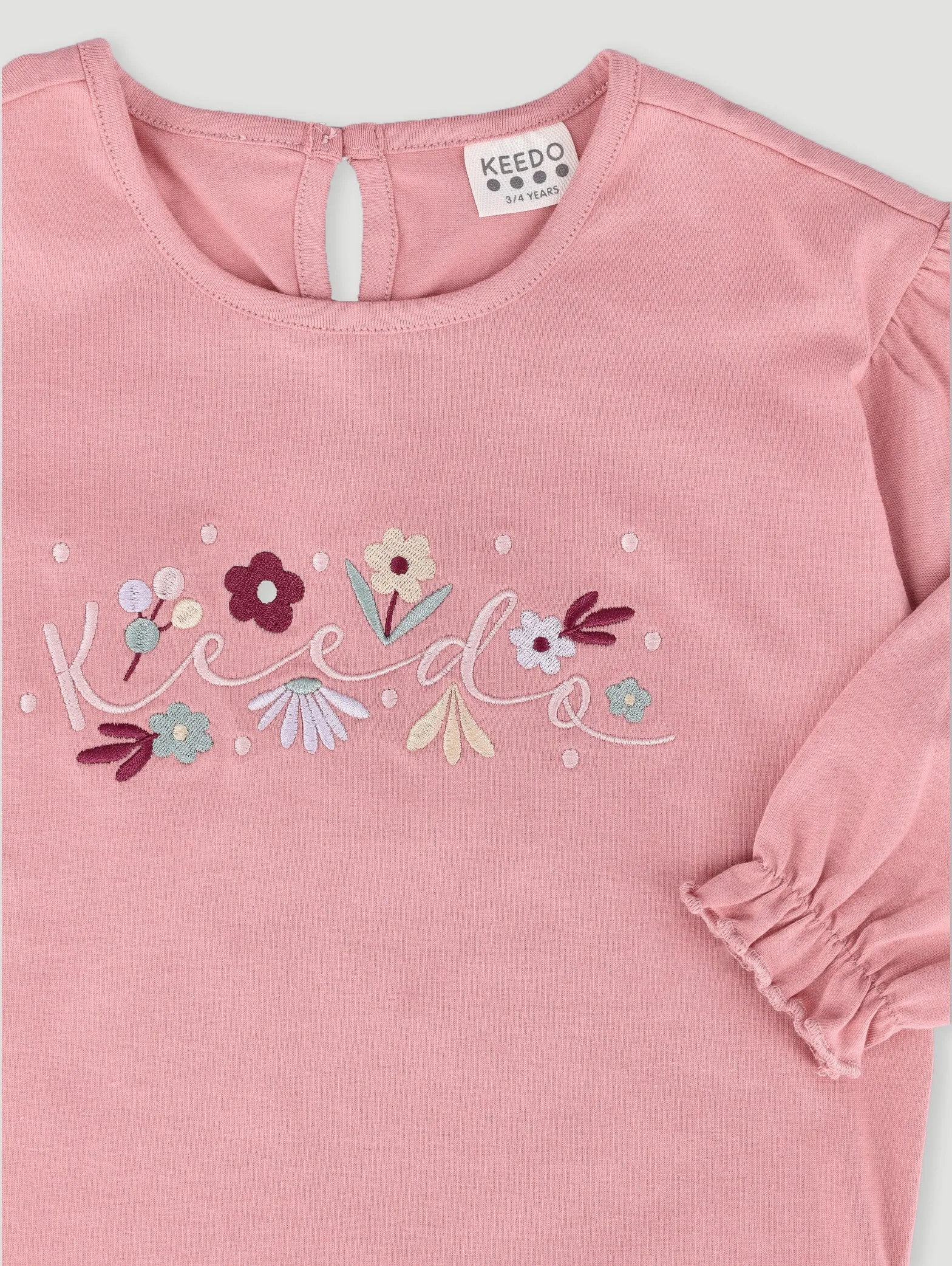 Keedo Girls Pink Floral Long Sleeve Cotton Lycra Tee