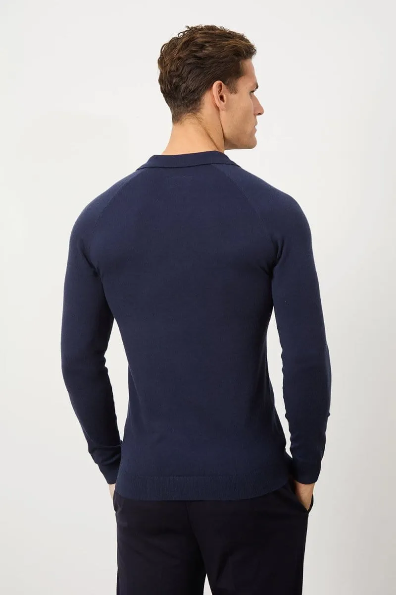 Knitted Polo Shirt in Denim