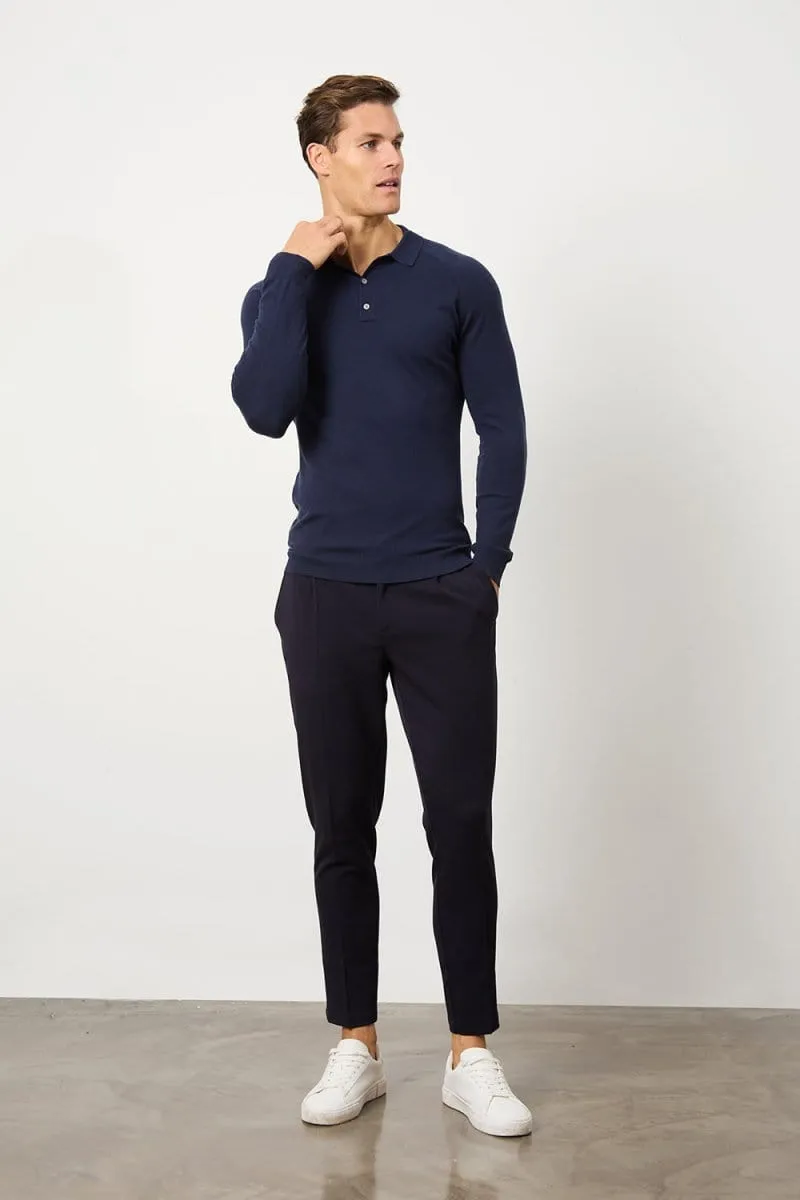 Knitted Polo Shirt in Denim