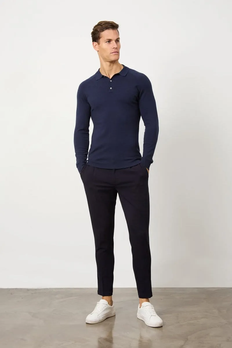 Knitted Polo Shirt in Denim