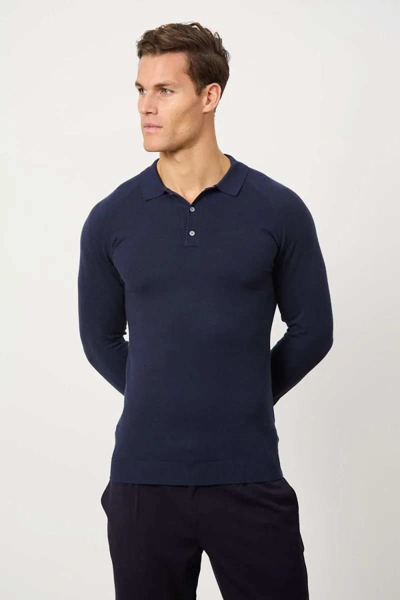 Knitted Polo Shirt in Denim
