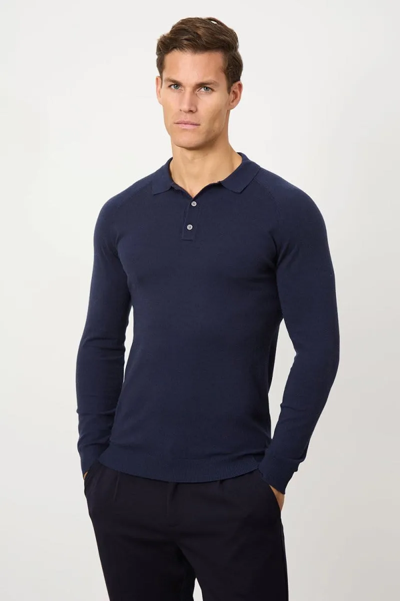 Knitted Polo Shirt in Denim
