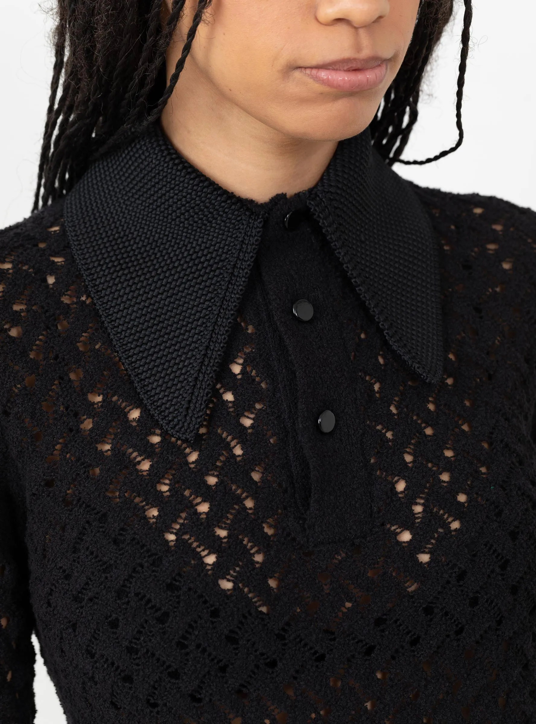 Lace Knit Polo Shirt Black