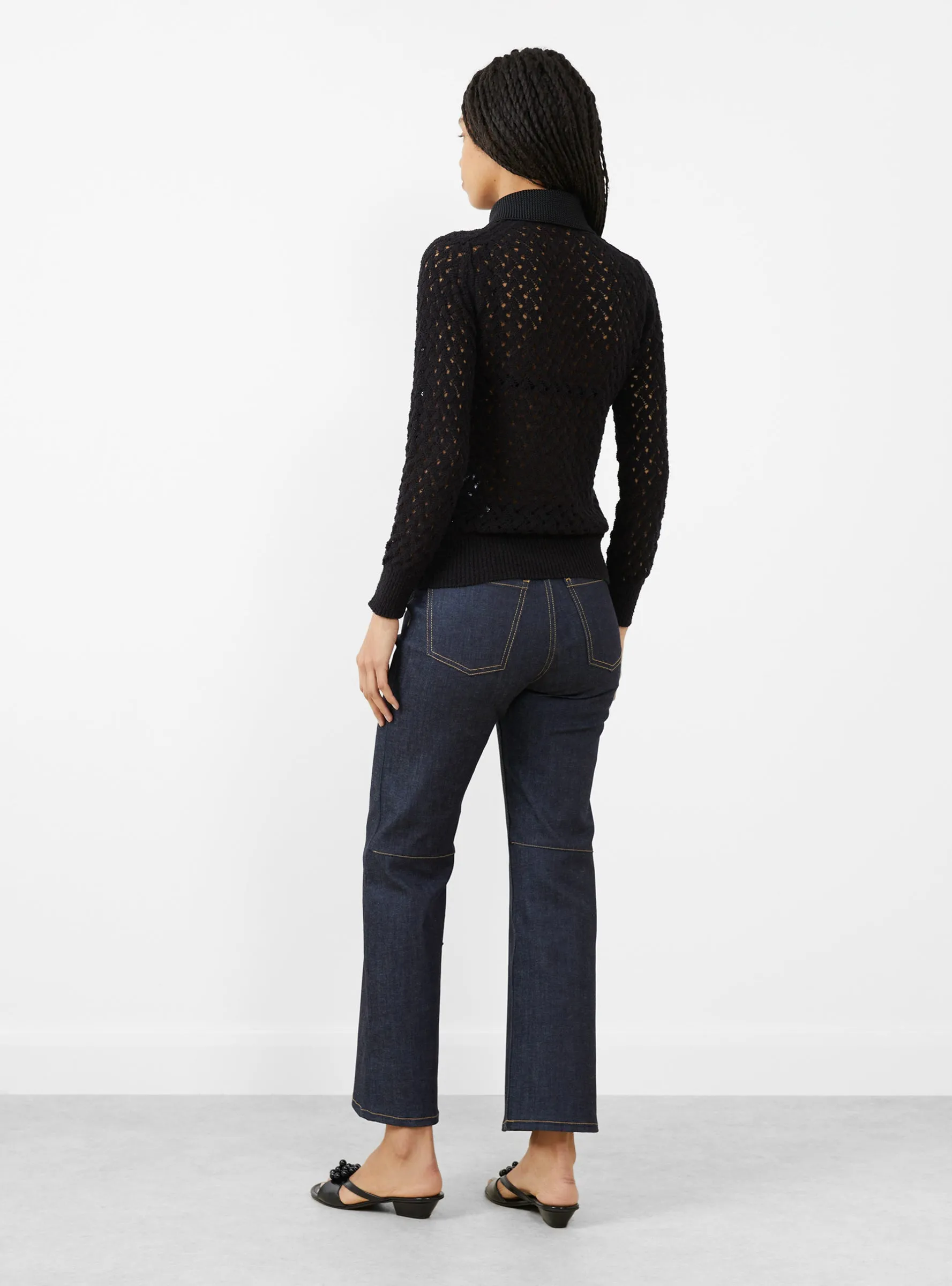 Lace Knit Polo Shirt Black
