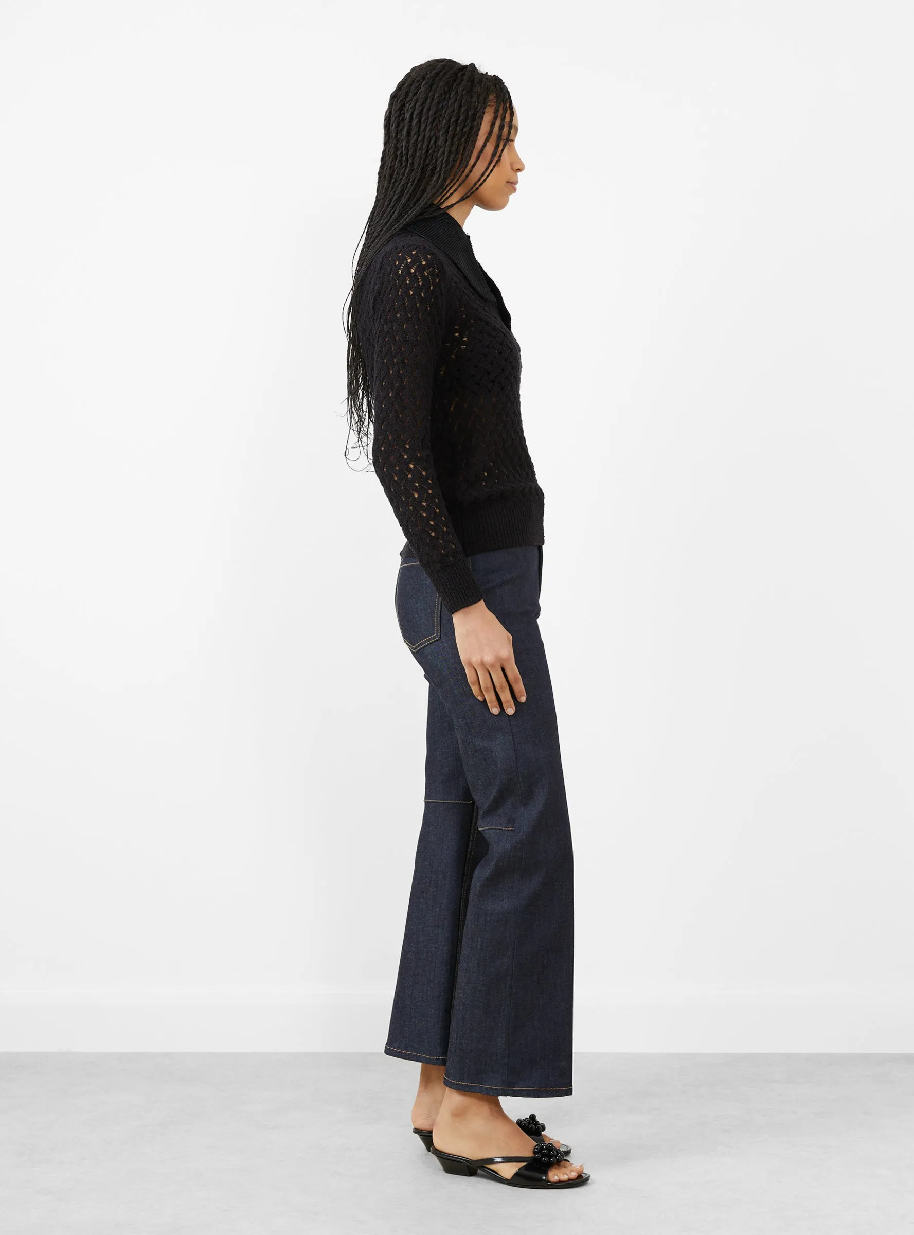 Lace Knit Polo Shirt Black