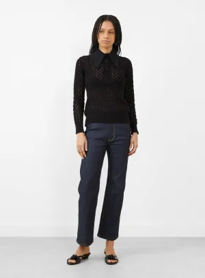 Lace Knit Polo Shirt Black