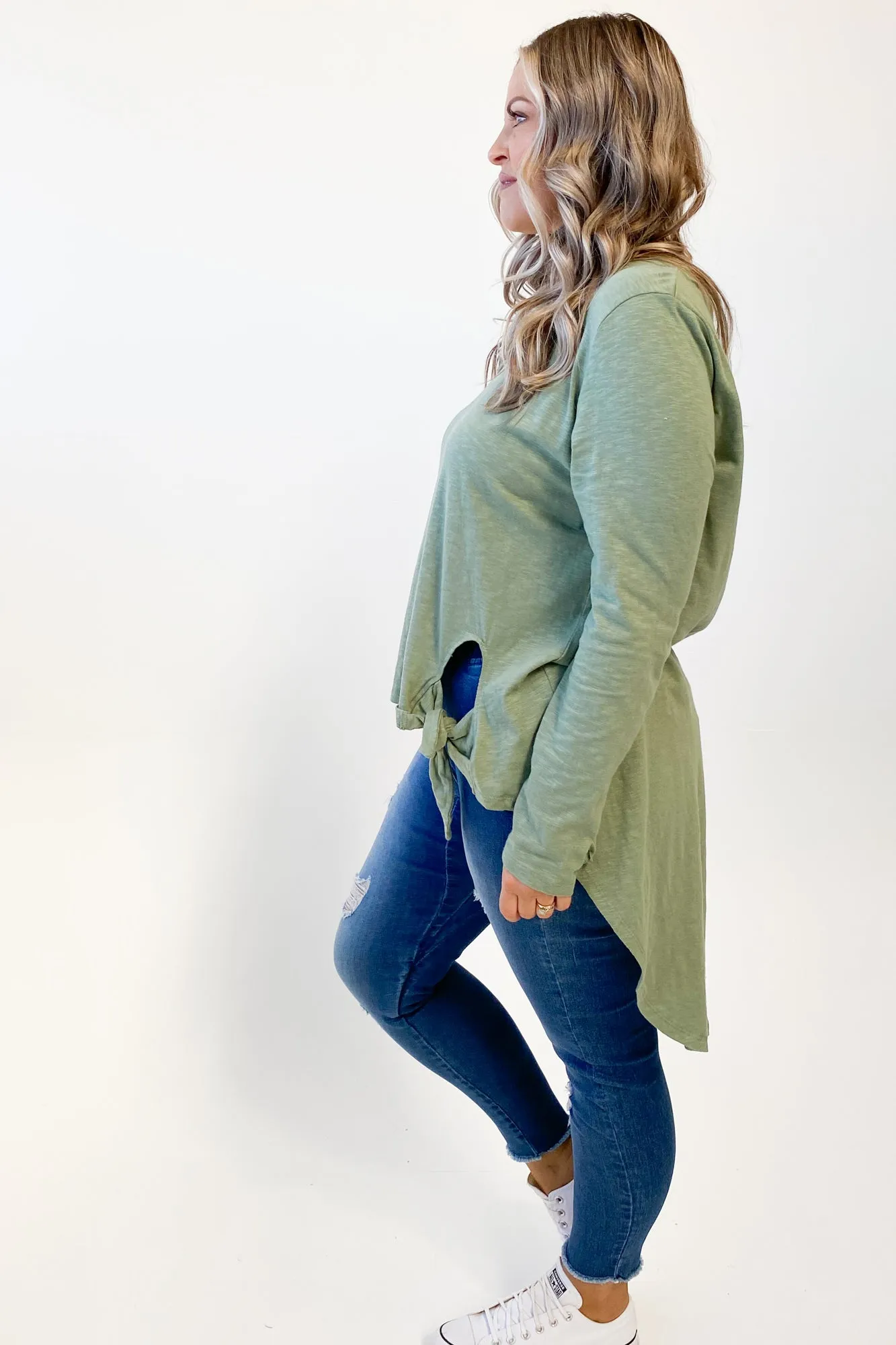 Little White Lie Michelle Tail Ls Tee Green