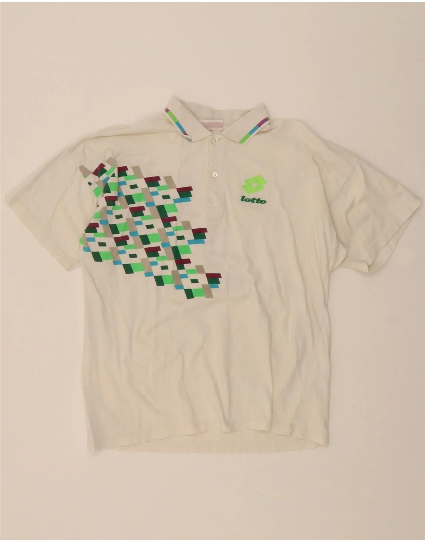 LOTTO Mens Graphic Polo Shirt Small White Cotton