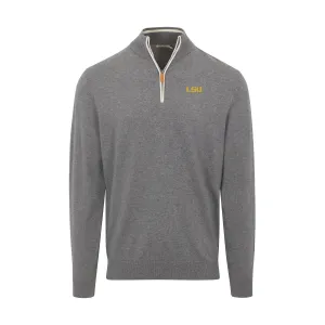 LSU Grey with White Trim Luxury Touch Cotton and Cashmere Quarter Zip Sweater