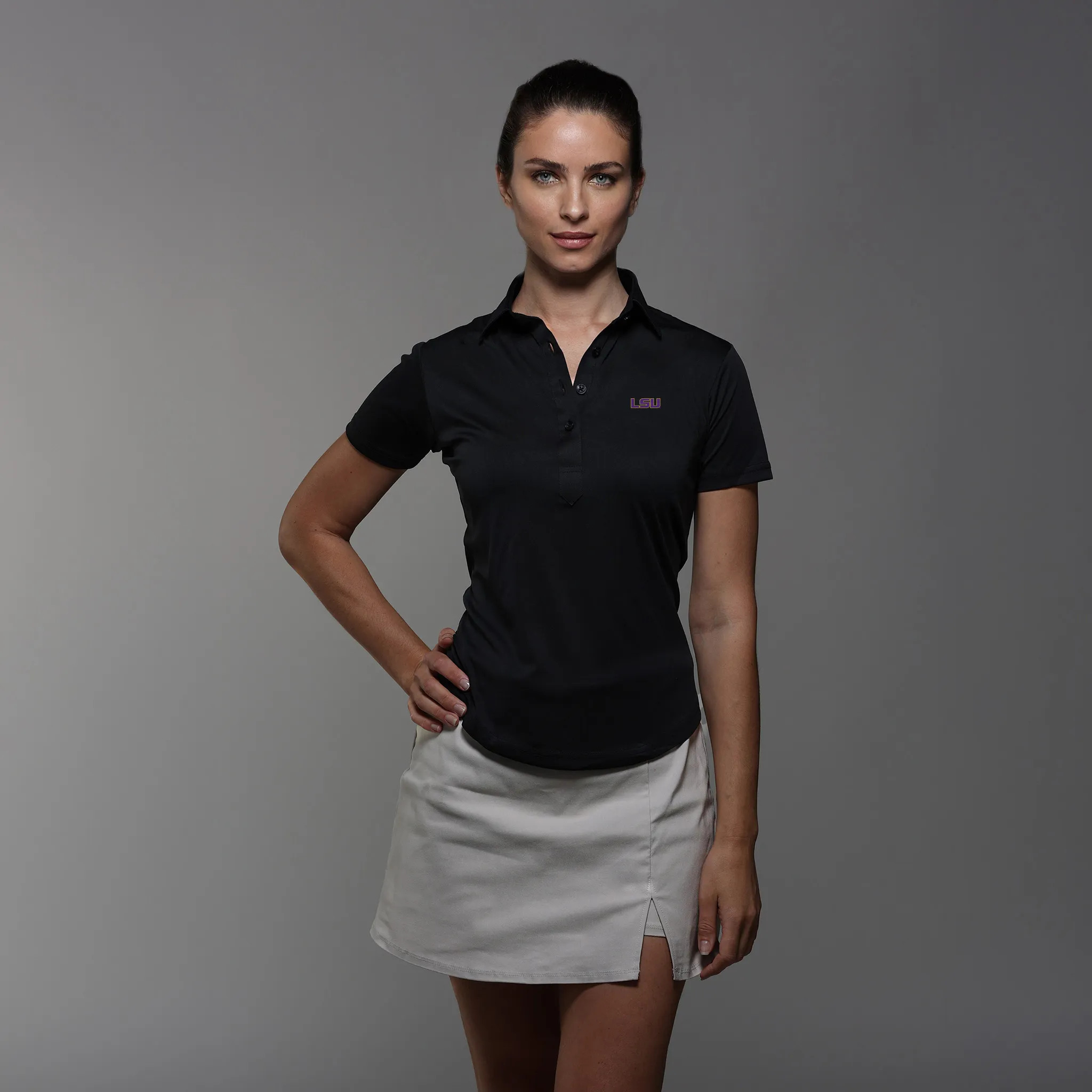 LSU Women's Cap Sleeve Semi Spread Polo Black