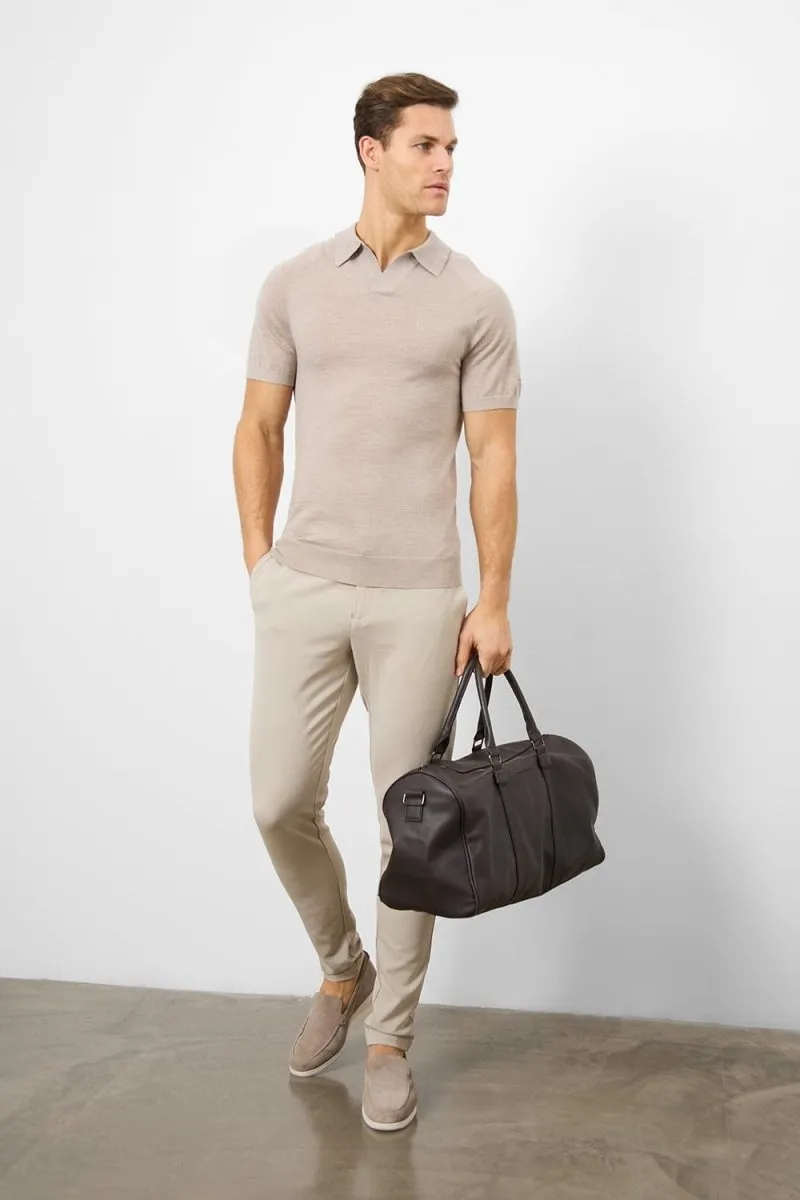 Merino Open Collar Polo Shirt in Wheat Marl