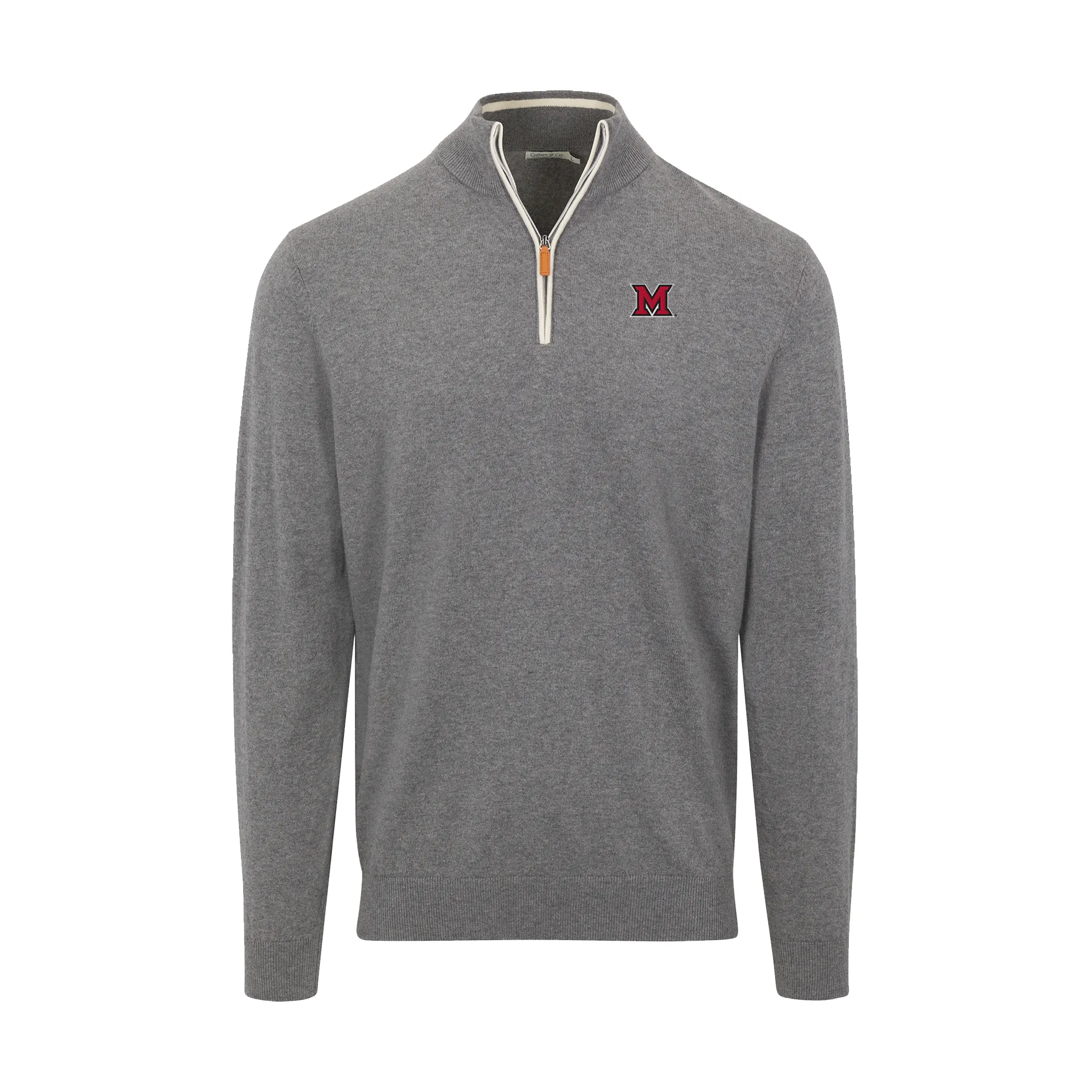 Miami Ohio Grey with White Trim Luxury Touch Cotton and Cashmere Quarter Zip Sweater