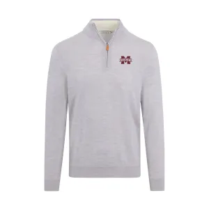 Mississippi State Light Grey Melange Cashmere Touch Australian Merino Quarter Zip Sweater