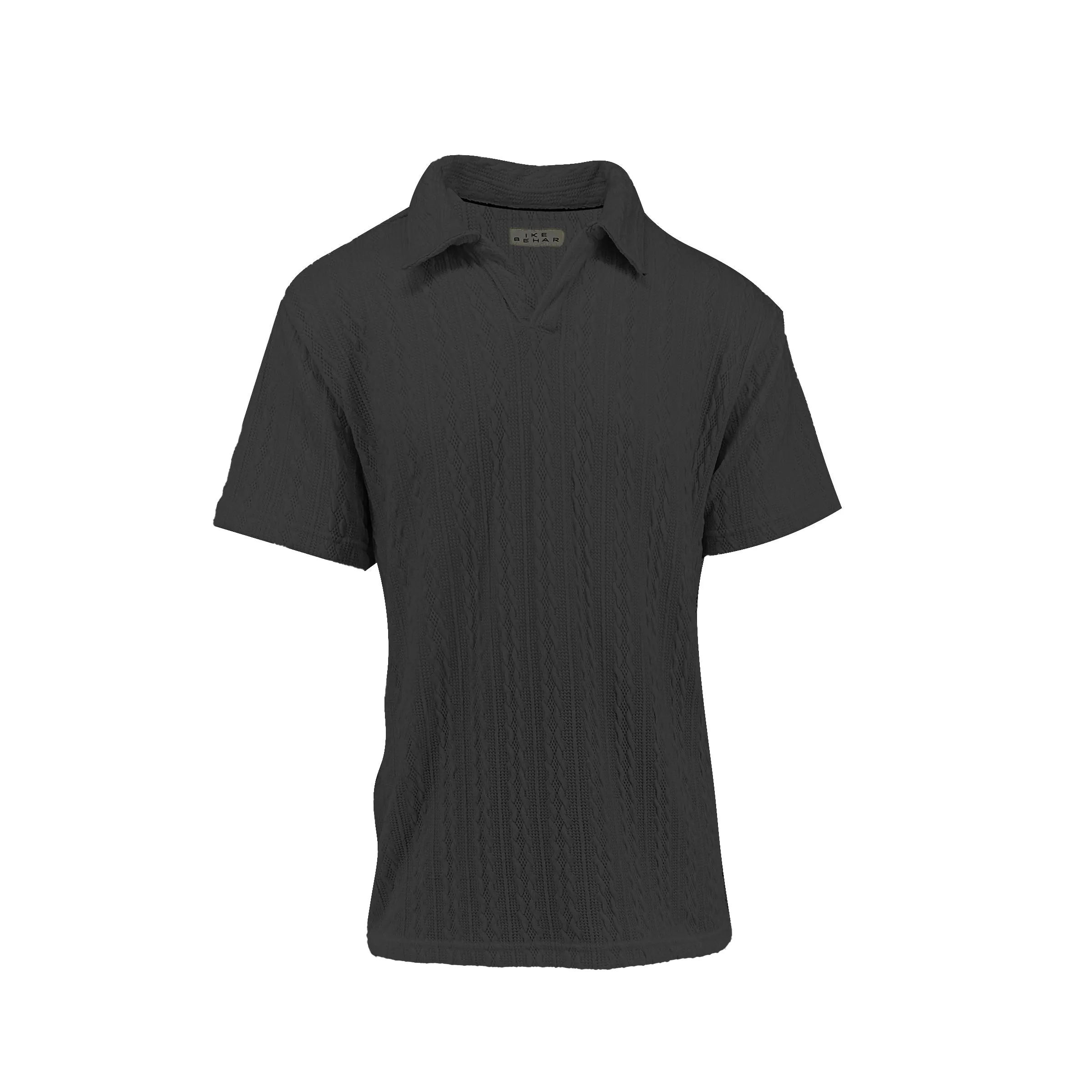 Moonstone Charcoal Cable Knit Johnny Collar Polo