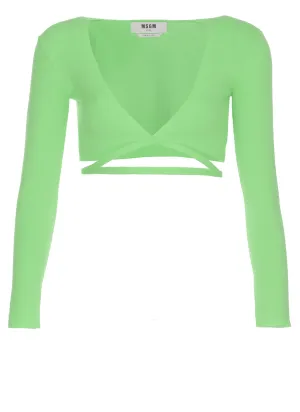 MSGM V-Neck Lace-Up Knitted Cropped Top