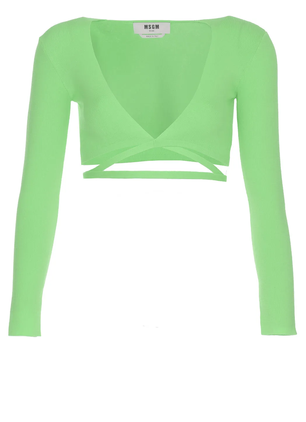 MSGM V-Neck Lace-Up Knitted Cropped Top