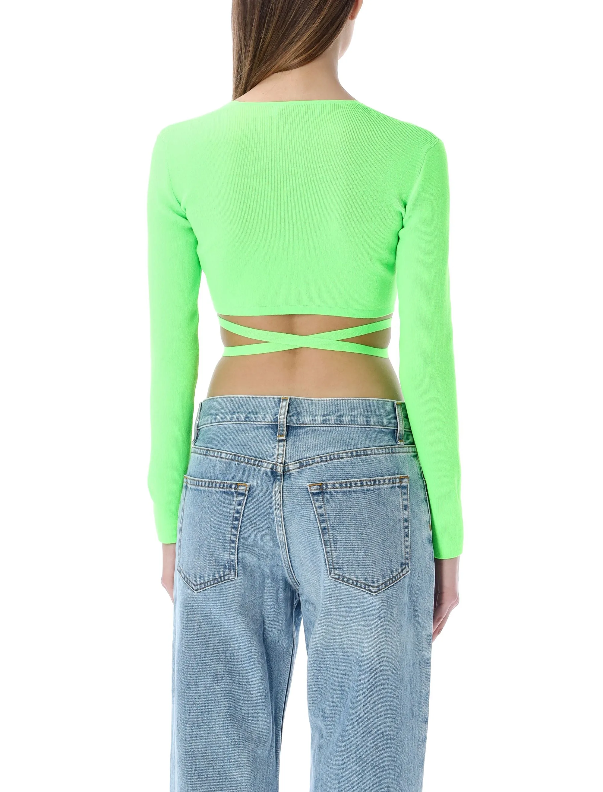 MSGM V-Neck Lace-Up Knitted Cropped Top