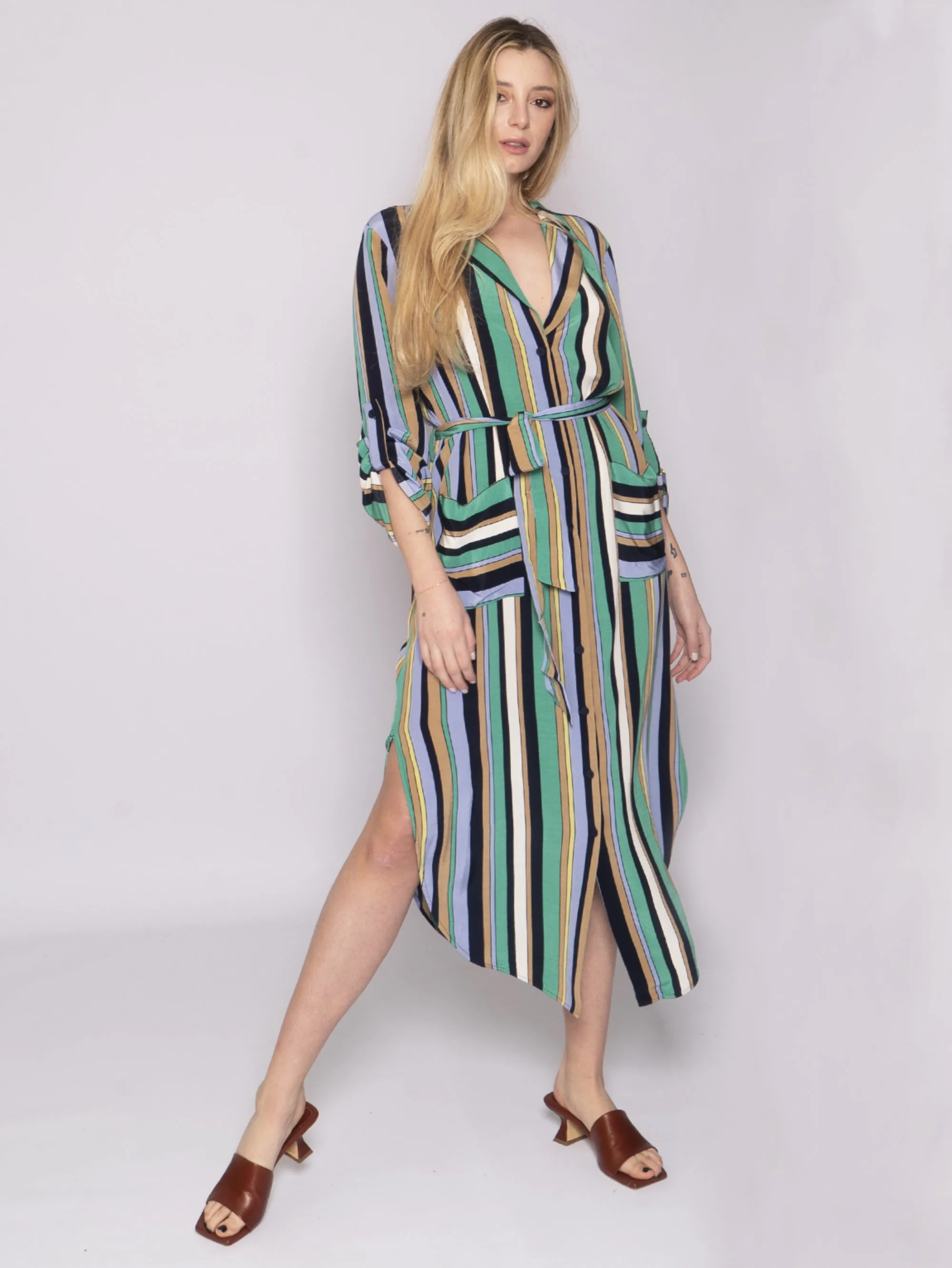 Multicolor Striped Chemisier Dress
