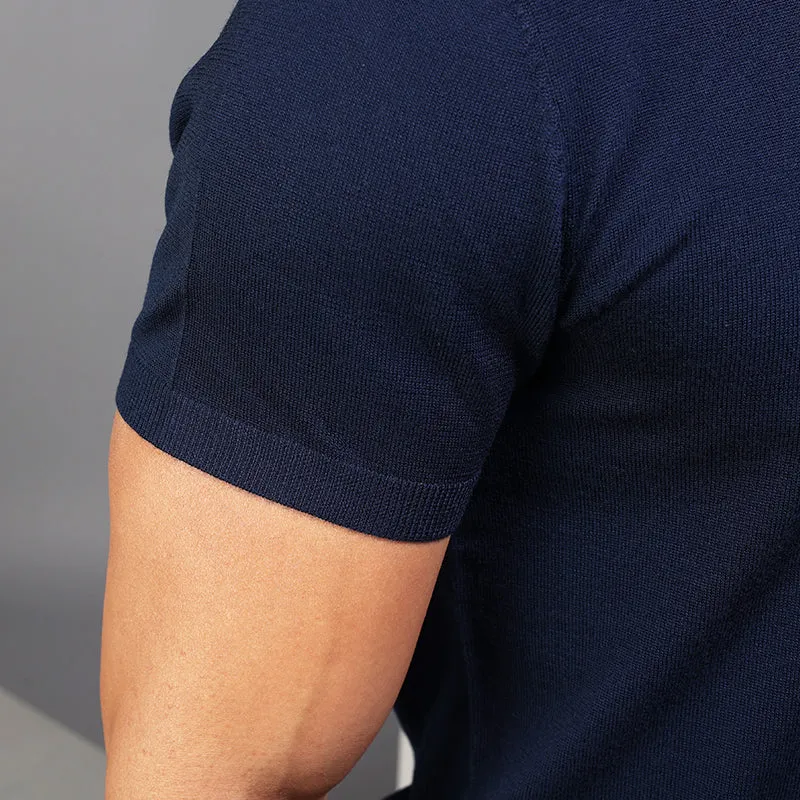 Navy Venetian Merino Zip Polo