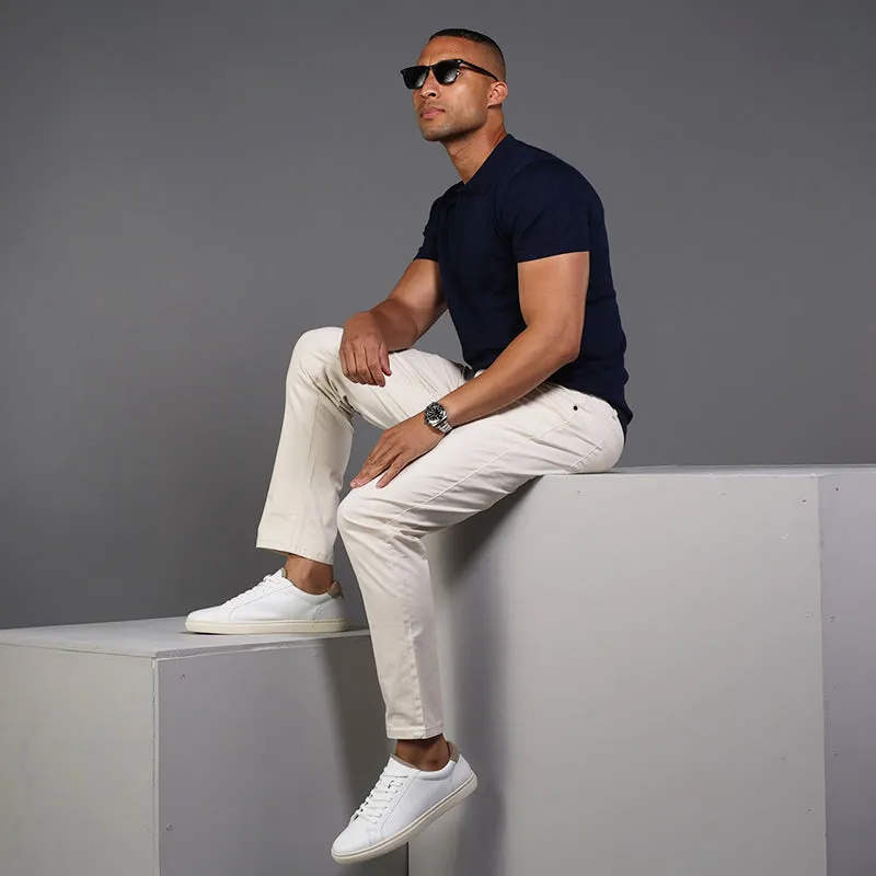 Navy Venetian Merino Zip Polo
